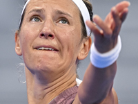 Victoria Azarenka from Belarus is playing in her first-round match against Magdalena Frech of Poland at the WTA 1000-Qatar TotalEnergies Ope...