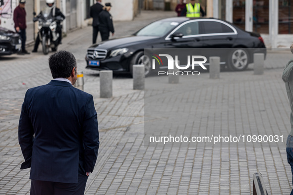 Nicosia Mayor, Constantinos Yiorkadjis, is waiting for the arrival of Frank-Walter Steinmeier in Nicosia, Cyprus, on February 12, 2024. The...