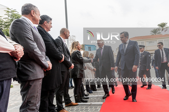 President Frank-Walter Steinmeier of Germany is greeting the Town Hall staff alongside Nicosia Mayor Constantinos Yiorkadjis in Nicosia, Cyp...