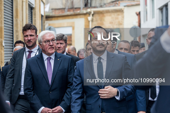 Frank-Walter Steinmeier and Nikos Christodoulides are touring in Nicosia, Cyprus, on February 12, 2024. The President of Germany, Frank-Walt...