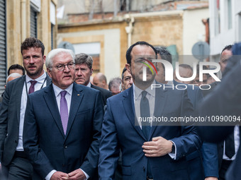 Frank-Walter Steinmeier and Nikos Christodoulides are touring in Nicosia, Cyprus, on February 12, 2024. The President of Germany, Frank-Walt...