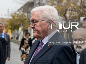 President Frank-Walter Steinmeier of Germany is touring the old city of Nicosia, Cyprus, on February 12, 2024, accompanied by President Niko...