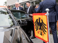 President Frank-Walter Steinmeier of Germany is entering his car after touring the old city of Nicosia, where the barricades that separate t...