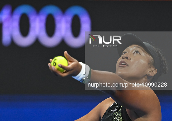 Naomi Osaka of Japan is playing in her first-round match against Caroline Garcia of France at the WTA 1000-Qatar TotalEnergies Open tennis t...