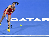 Sorana Cirstea of Romania is playing in her second-round match against Iga Swiatek of Poland at the WTA 1000-Qatar TotalEnergies Open tennis...