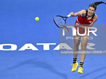 Sorana Cirstea of Romania is playing in her second-round match against Iga Swiatek of Poland at the WTA 1000-Qatar TotalEnergies Open tennis...