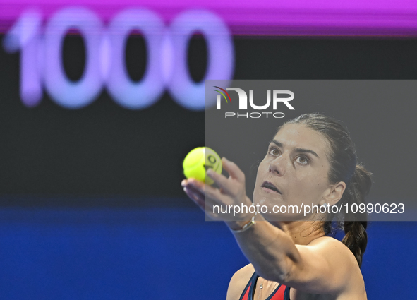 Sorana Cirstea of Romania is playing in her second-round match against Iga Swiatek of Poland at the WTA 1000-Qatar TotalEnergies Open tennis...