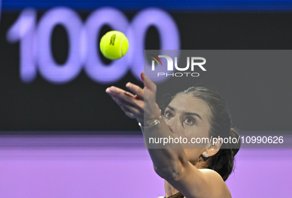 Sorana Cirstea of Romania is playing in her second-round match against Iga Swiatek of Poland at the WTA 1000-Qatar TotalEnergies Open tennis...