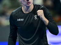 Iga Swiatek of Poland is celebrating after winning her second-round match against Sorana Cirstea of Romania at the WTA 1000-Qatar TotalEnerg...