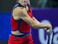 Sorana Cirstea of Romania is playing in her second-round match against Iga Swiatek of Poland at the WTA 1000-Qatar TotalEnergies Open tennis...