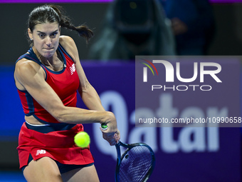 Sorana Cirstea of Romania is playing in her second-round match against Iga Swiatek of Poland at the WTA 1000-Qatar TotalEnergies Open tennis...