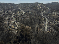 An aerial view is showing Villa Independencia, an area affected by the Valparaiso mega forest fire. (