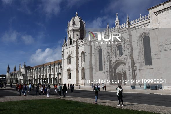 A view of the Jeronimos Monastery in Lisbon, Portugal on February 12, 2024. 