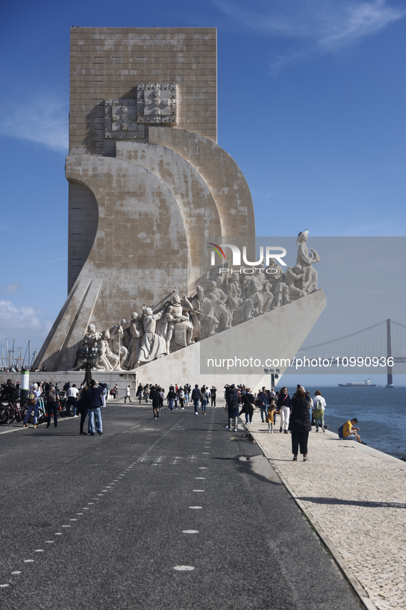 A view of the Monument of the Discoveries in Lisbon, Portugal on February 12, 2024. 