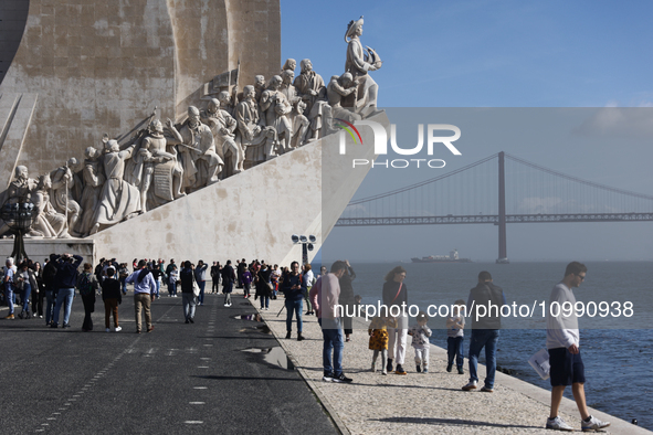 A view of the Monument of the Discoveries in Lisbon, Portugal on February 12, 2024. 