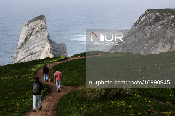 A view of the Atlantic Ocean shore in Sintra, Portugal on February 12, 2024. 