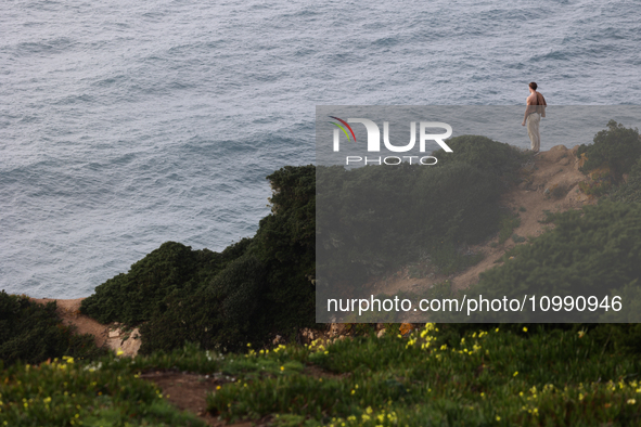 A view of the Atlantic Ocean shore in Sintra, Portugal on February 12, 2024. 