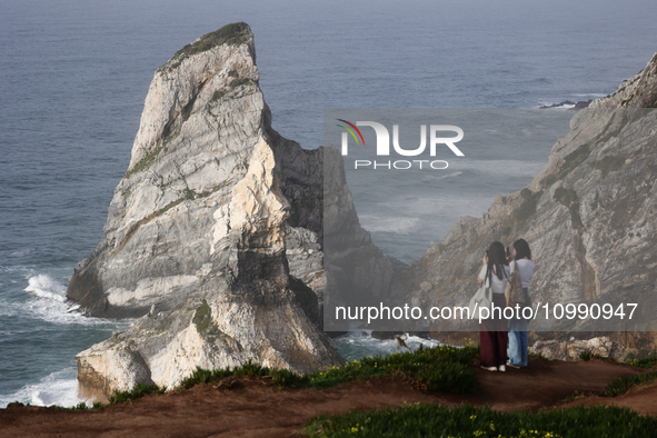 A view of the Atlantic Ocean shore in Sintra, Portugal on February 12, 2024. 