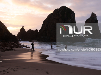 A view of the Ursa Beach in Sintra, Portugal on February 12, 2024. (