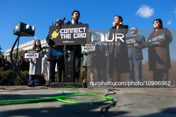 Rep. Greg Casar (D-TX) speaks at a press conference outside of the U.S. Capitol building in Washington, D.C. on February 14, 2024, announcin...