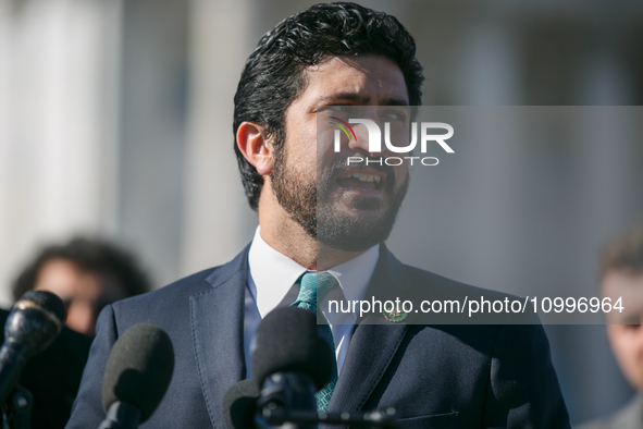 Rep. Greg Casar (D-TX) speaks at a press conference outside of the U.S. Capitol building in Washington, D.C. on February 14, 2024, announcin...