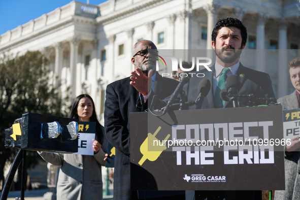 Rep. Greg Casar (D-TX) speaks at a press conference outside of the U.S. Capitol building in Washington, D.C. on February 14, 2024, announcin...