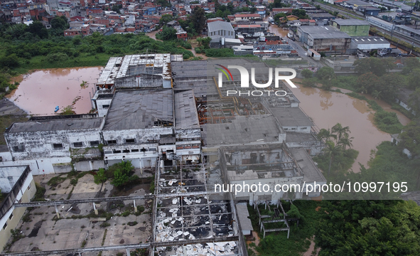 Intense rain is causing disruption in the cities of Carapicuiba and Itapevi, in Sao Paulo, Brazil, on April 13, 2023, leading to several poi...