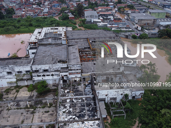 Intense rain is causing disruption in the cities of Carapicuiba and Itapevi, in Sao Paulo, Brazil, on April 13, 2023, leading to several poi...