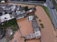 Intense rain is causing disruption in the cities of Carapicuiba and Itapevi, in Sao Paulo, Brazil, on April 13, 2023, leading to several poi...