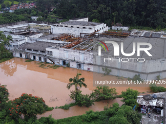 Intense rain is causing disruption in the cities of Carapicuiba and Itapevi, in Sao Paulo, Brazil, on April 13, 2023, leading to several poi...