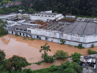 Intense rain is causing disruption in the cities of Carapicuiba and Itapevi, in Sao Paulo, Brazil, on April 13, 2023, leading to several poi...