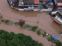 Intense rain is causing disruption in the cities of Carapicuiba and Itapevi, in Sao Paulo, Brazil, on April 13, 2023, leading to several poi...