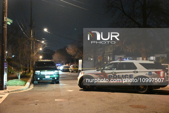 Law enforcement is present on Hanna Place Southeast in Washington, DC, United States, on February 15, 2024. Police are on the scene with an...