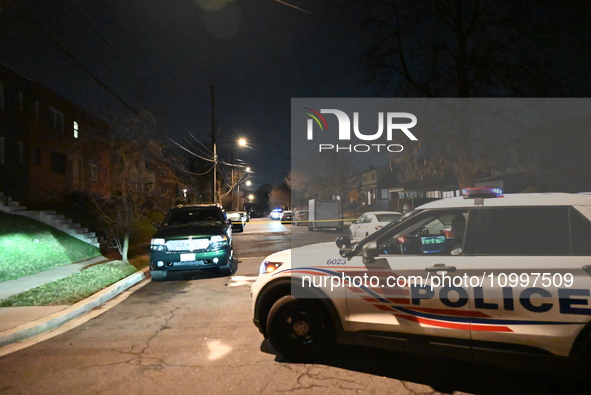 Law enforcement is present on Hanna Place Southeast in Washington, DC, United States, on February 15, 2024. Police are on the scene with an...