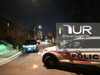 Law enforcement is present on Hanna Place Southeast in Washington, DC, United States, on February 15, 2024. Police are on the scene with an...