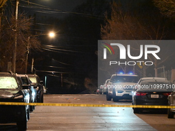 Law enforcement is present on Hanna Place Southeast in Washington, DC, United States, on February 15, 2024. Police are on the scene with an...