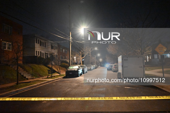 Law enforcement is present on Hanna Place Southeast in Washington, DC, United States, on February 15, 2024. Police are on the scene with an...