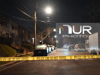 Law enforcement is present on Hanna Place Southeast in Washington, DC, United States, on February 15, 2024. Police are on the scene with an...