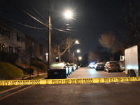 Law enforcement is present on Hanna Place Southeast in Washington, DC, United States, on February 15, 2024. Police are on the scene with an...