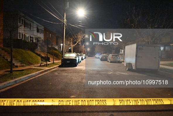 Law enforcement is present on Hanna Place Southeast in Washington, DC, United States, on February 15, 2024. Police are on the scene with an...