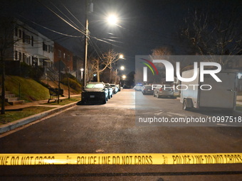 Law enforcement is present on Hanna Place Southeast in Washington, DC, United States, on February 15, 2024. Police are on the scene with an...