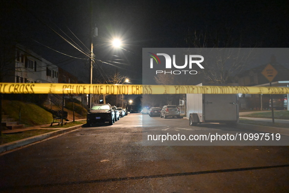 Law enforcement is present on Hanna Place Southeast in Washington, DC, United States, on February 15, 2024. Police are on the scene with an...