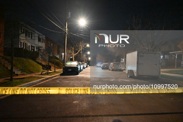 Law enforcement is present on Hanna Place Southeast in Washington, DC, United States, on February 15, 2024. Police are on the scene with an...