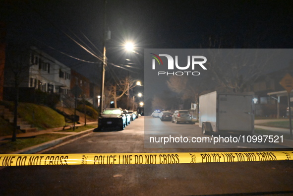 Law enforcement is present on Hanna Place Southeast in Washington, DC, United States, on February 15, 2024. Police are on the scene with an...