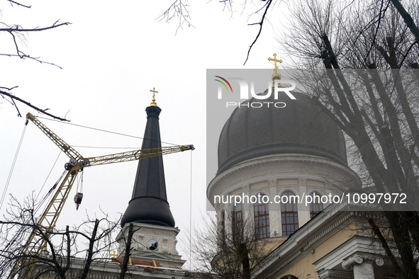 The Transfiguration Cathedral is being rebuilt in Odesa, Ukraine, on February 14, 2024. This largest church in Odesa was destroyed by a Russ...