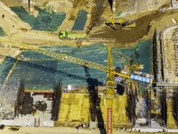 Workers are reinforcing the Yundong Gate at the construction site for the Subei Irrigation Canal in Huai'an, China, on February 16, 2024. (