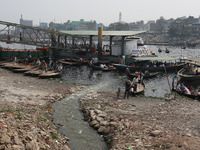 A view of the Buriganga River, in Dhaka, Bangladesh on February 18, 2024, reveals it as one of the most polluted rivers in the world. Thousa...