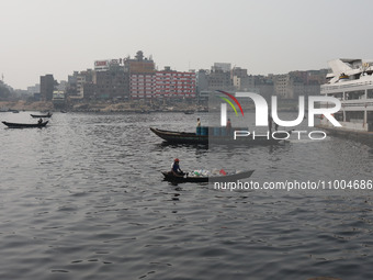 A view of the Buriganga River, in Dhaka, Bangladesh on February 18, 2024, reveals it as one of the most polluted rivers in the world. Thousa...