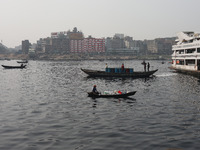 A view of the Buriganga River, in Dhaka, Bangladesh on February 18, 2024, reveals it as one of the most polluted rivers in the world. Thousa...