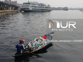 A view of the Buriganga River, in Dhaka, Bangladesh on February 18, 2024, reveals it as one of the most polluted rivers in the world. Thousa...